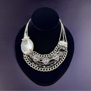 Vintage Sorrelli Statement Necklace – Pink & Black Crystal, Rare Multi Strand